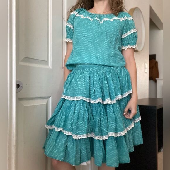 Vintage 50s Square Dance Skirt Set Swiss Dot Polka Dot...